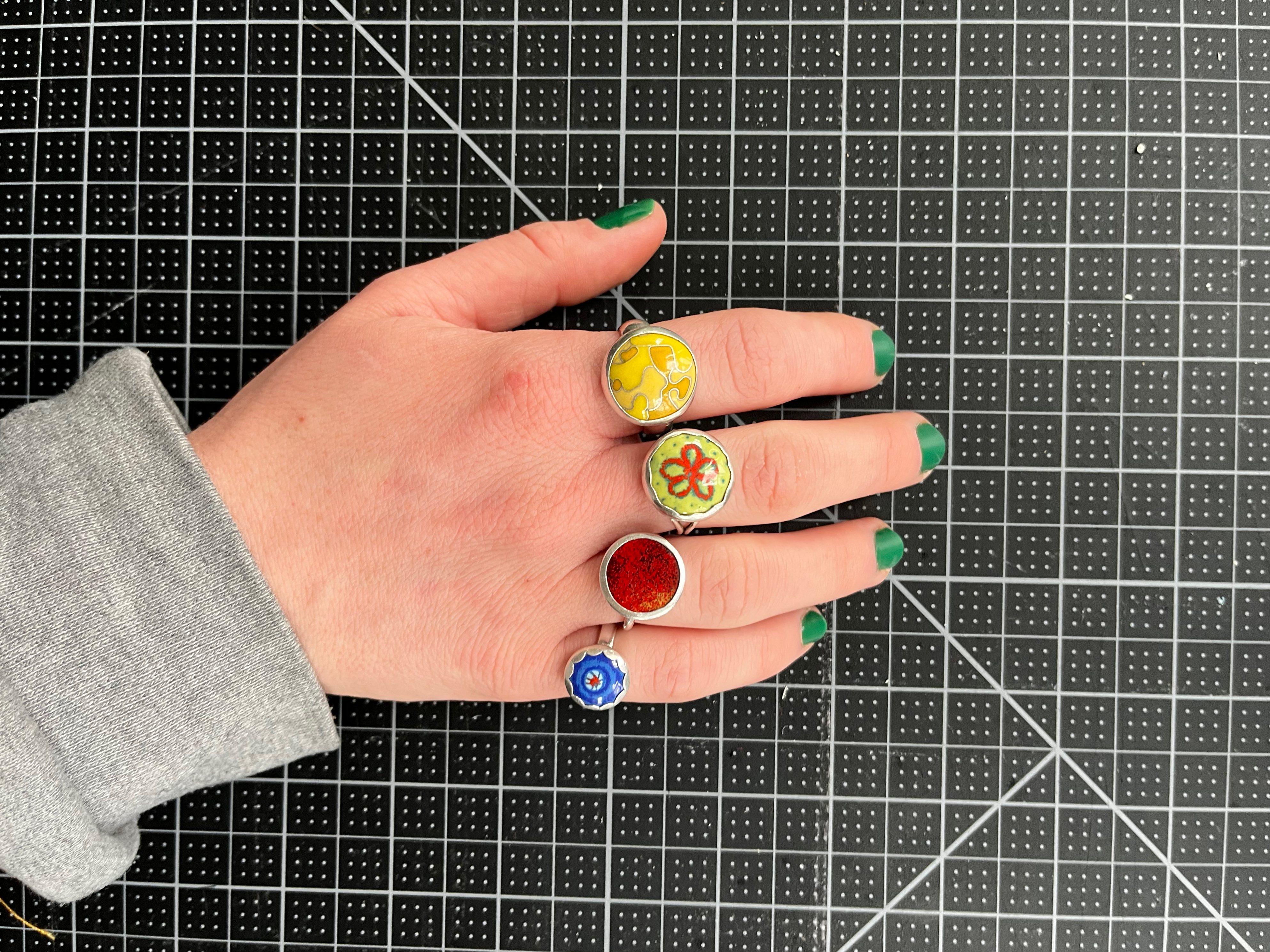 Bezel-Set Enamel Rings