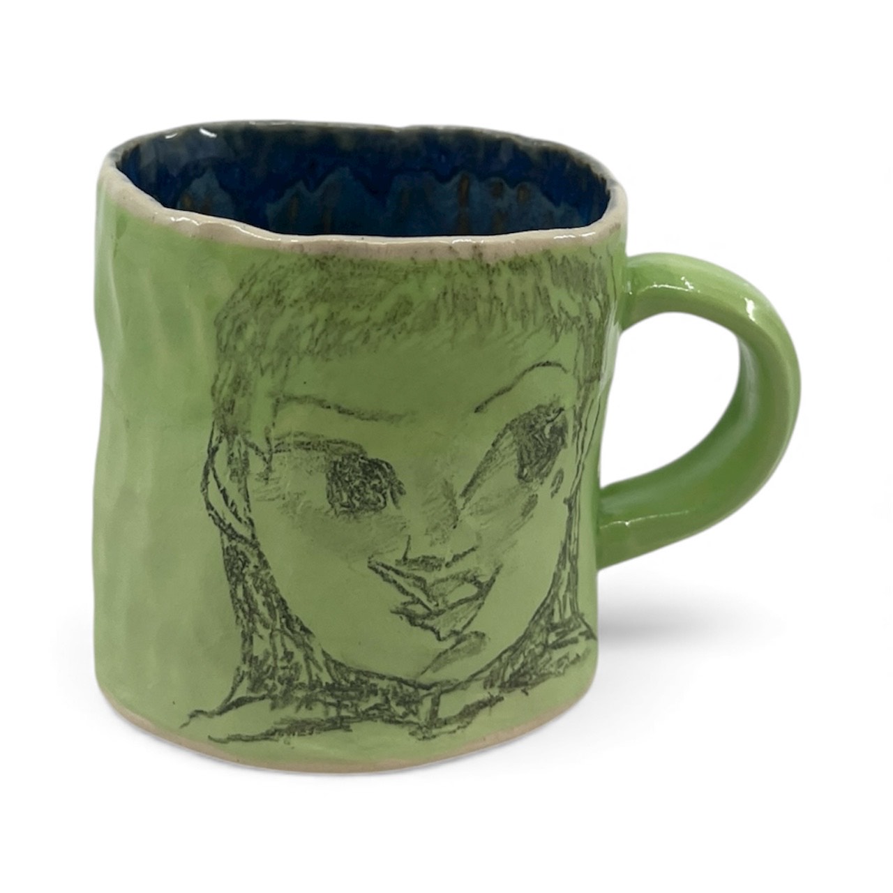 Green pinched mug, mid fire