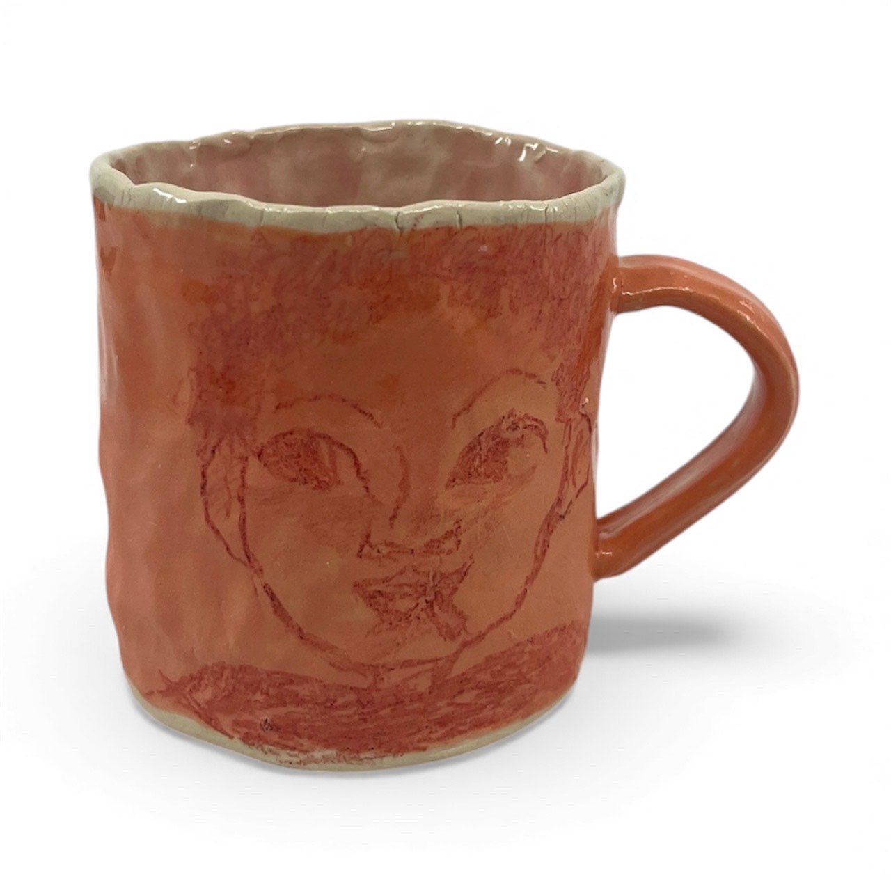 Orange pinched mug, mid fire