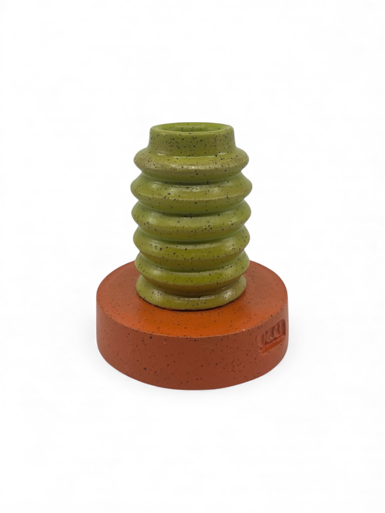 Candlestick holder, green/orange