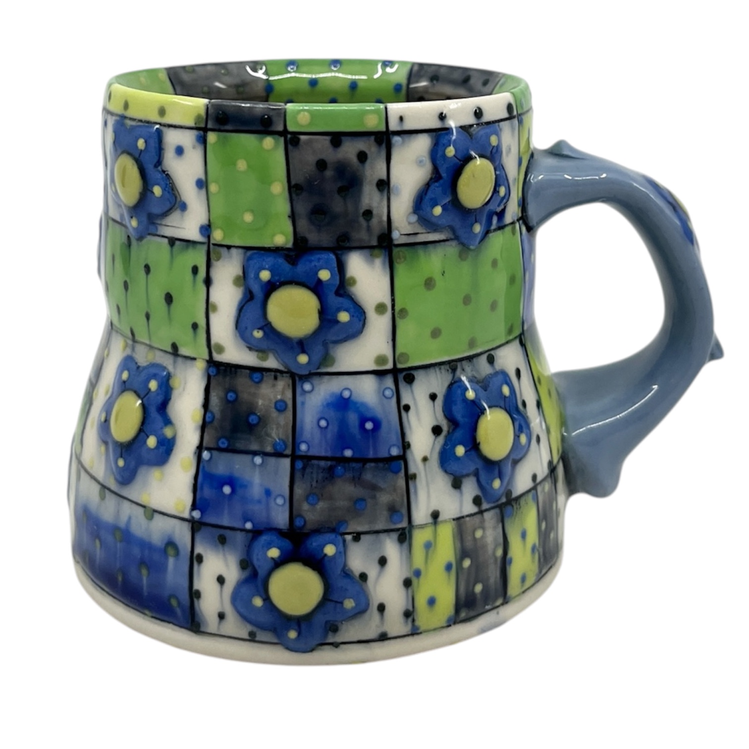 Blue & chartreuse quilt mug