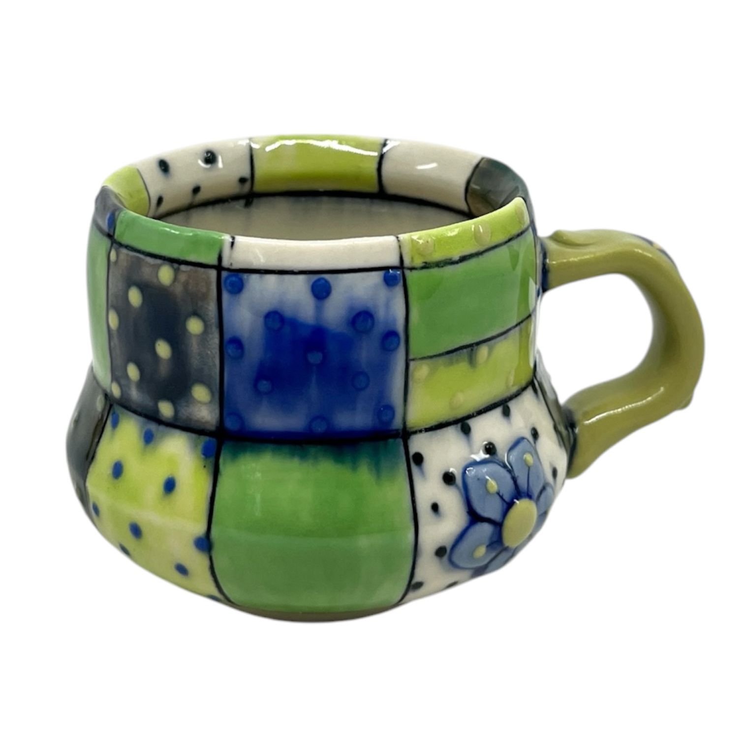 Blue & chartreuse quilt espresso cup